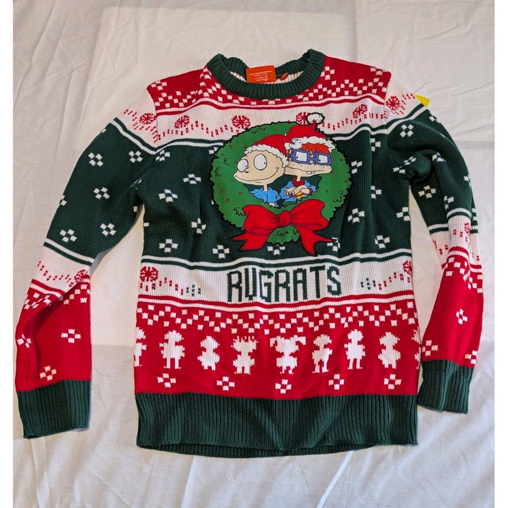 Nickelodeon Men's Rugrats Tommy Chuckie Christmas Knit Crewneck Sweater S